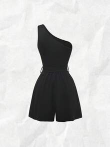 Franclia Summer Casual Solid Color Romper New Arrival Playsuit One Shoulder Playsuits For Women One Sided Playsuit - Black - View 2