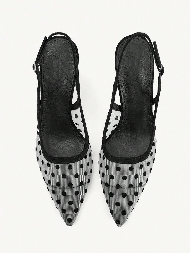 CUCCOO CHICEST Women Shoes Outdoor Women's Pointed Slender Heel Fleece Dot Decorative Mesh Fabric Fashion Comfortable Daily Party Banquet Buckle Shoes