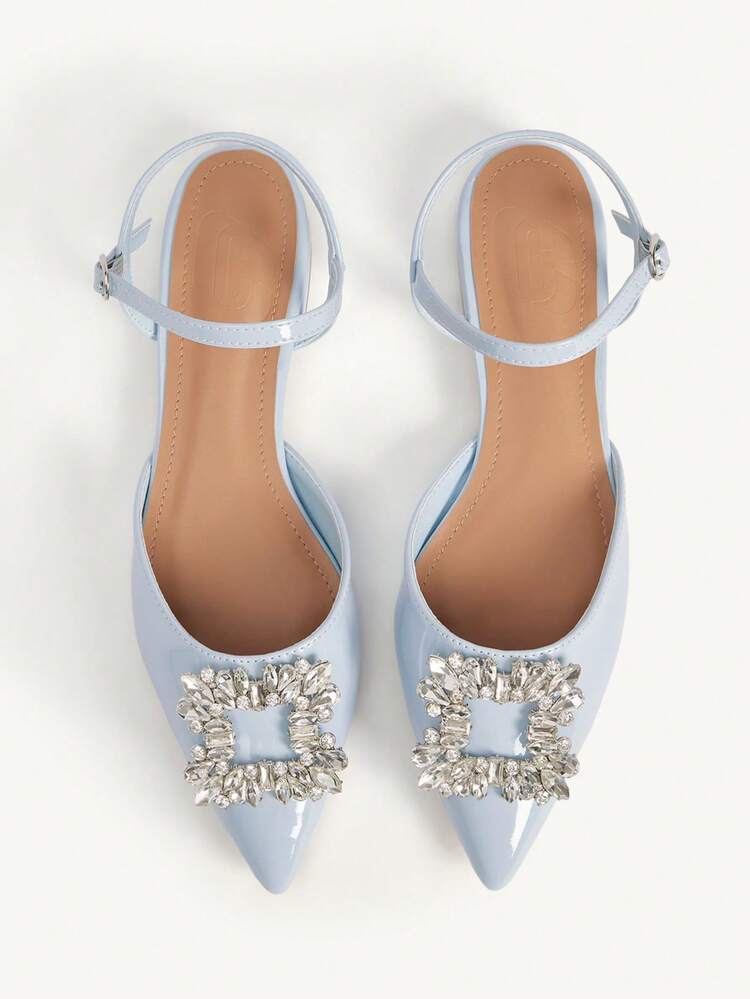 CUCCOO CHICEST Women Shoes New Spring And Summer French Temperament Rhinestone Square Buckle Sexy Pointed Flat Low-Heeled Shoes, Fashionable, Elegant, Comfortable And Not Tired Of Feet, Fairy Style High-End Closed Toe Sandals