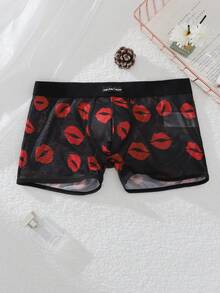 SHEIN Men's Lip Print Jacquard Ribbon Sexy Lingerie - Black - View 1