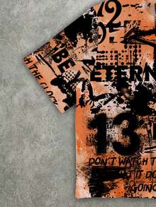 Manfinity Roghcode Áo thun nam dáng rộng in họa tiết, tay lửng - trái cam - Xem 3