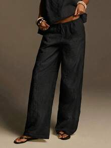 Athîral Pantalones casuales de mujer de tela bordada blanca, estilo de resort y playa, tela bordada - Negro - Ver 6