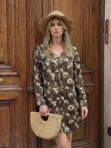 Hansera Women's Loose Printed Green Midi Vacation Dress - Green - View 3