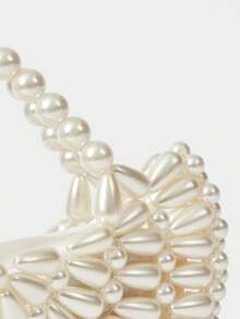 SHECARRY Beaded Handbag, Exquisite Pearl Semi-Round Handbag, Exquisite Date Party Versatile - Beige - View 6