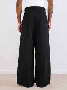 TOKVUE 男士纯色直筒宽松西装裤，带口袋，黑色阔腿裤，设计师款长裤，黑色阔腿正装裤，黑色长裤 - 黑色 - 查看 2