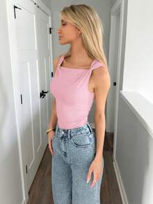 Sydney Algeri Metal Decor Ruched Bodysuit, Casual & Versatile, Spring/Autumn - Pink - View 4