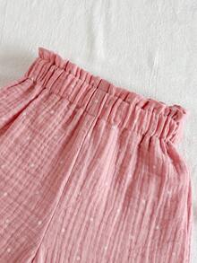 SHEIN Vintaside Kids 女婴可爱休闲波点荷叶边上衣+阔腿裤+包包两件套，适合夏季、居家和户外活动 - 粉色 - 查看 6