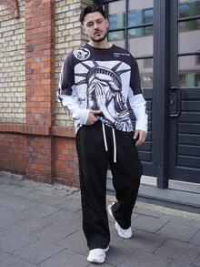 LEOGASHI LEOGASHI Manfinity Streetrush Men's Casual Letter Print Round Neck 2 In 1 Long Sleeve T-Shirt For Autumn, For Fall - Multicolor - View 4