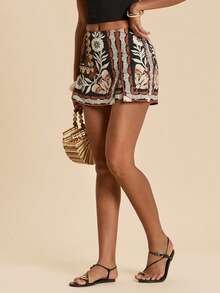 Travachic Quần culottes nữ họa tiết hoa và bướm đêm, kiểu dáng thường ngày, đa năng, năm 2026. - Nhiều màu - Xem 4