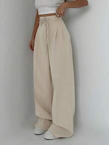 Rafferiza 高腰蝴蝶结腰带裤，优雅休闲女裤，适合春夏穿着，修身显瘦，通勤及日常穿着皆宜。 - 杏色 - 查看 3