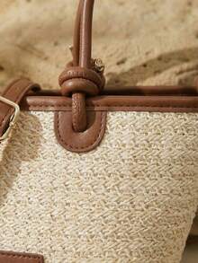 Arave 2025 Women's Woven One Shoulder Crossbody Bag, Large Capacity Vacation Tote Beach Handbag For Commute - Beige - View 6