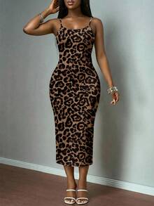 Slaydiva Đầm slip dáng ôm in họa tiết da báo, cỡ lớn, phong cách thường ngày. - Nhiều màu - Xem 8