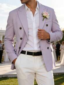 Manfinity Bizformal Chaqueta de traje de boda de doble botonadura mate púrpura para hombre - Púrpura malva - Ver 7