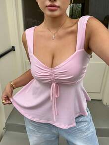 Muchica Plus Size Women Summer Casual Pink Sleeveless Top - Pink - View 5