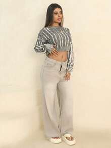 Rayane Ketlyn 女式夏季宽松休闲破洞牛仔裤 - 灰色 - 查看 5