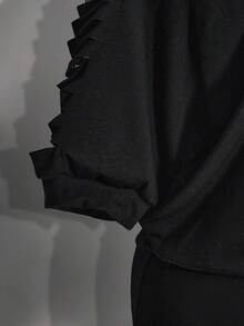 SHEIN ICON Áo thun nữ cỡ lớn in hình đầu lâu và chữ cái, kiểu dáng thường ngày, phong cách giản dị. - màu đen - Xem 5