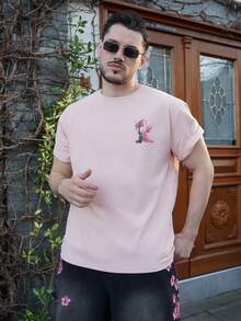 LEOGASHI LEOGASHI Camiseta de manga corta holgada con estampado de moda para hombres SU ER | Diseño exquisito | Esencial de verano | Fácil de combinar, mostrando tu estilo - Rosa - Ver 4