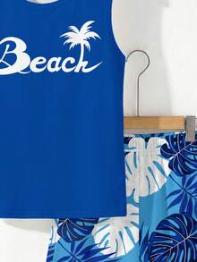 Teen Boy Letter & Palm Tree Print Top And Shorts Casual Daily Outfit - Multicolor - View 5