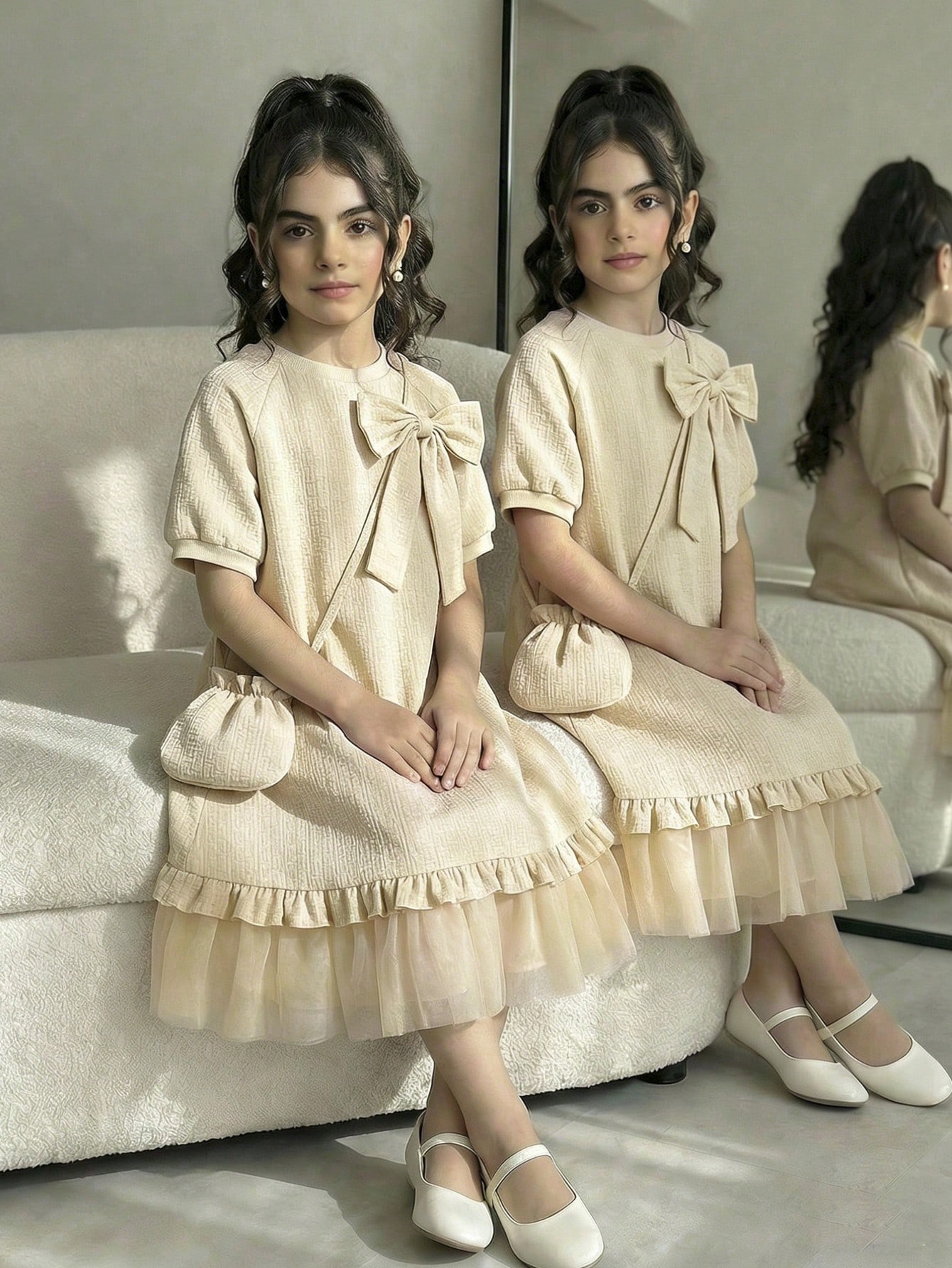 فستان أنيق بلون واحد للربيع/الصيف للبنات، سترة بيا...