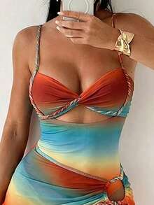 Swim SXY Bộ bikini 3 món mùa hè mới dành cho nữ, gồm áo croptop dây buộc gradient và váy buộc hông, thích hợp cho tiệc biển, trang phục đi biển, trang phục dự tiệc, đồ hai mảnh nghỉ dưỡng, váy đi nghỉ mát, bộ bikini kèm áo khoác ngoài, bộ 2 mảnh áo khoác ngoài bikini, trang phục đi biển, váy đi biển cho nữ. - Nhiều màu - Xem 4