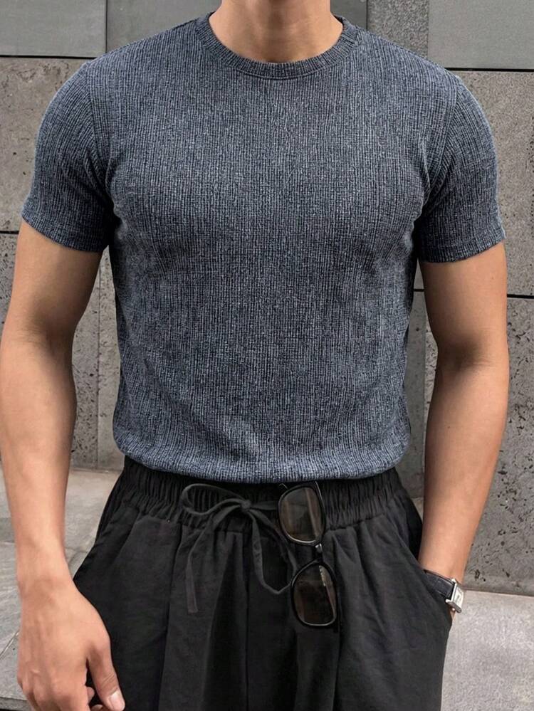 Navy Blue Short Sleeve T-Shirt For Men, Summer