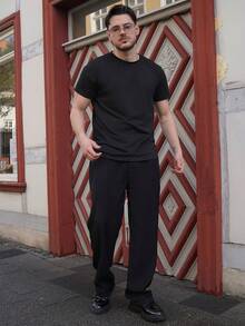 LEOGASHI LEOGASHI Men's Plain Color Crease Resistant Straight Leg Dress Pants - Black - View 4