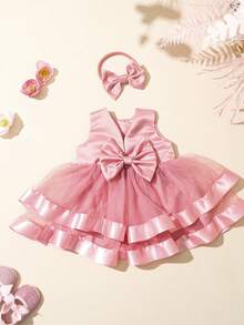 SHEIN Đầm không tay dễ thương đính nơ cho bé sơ sinh, trang phục chụp ảnh và phụ kiện. - Nhiều màu - Xem 8