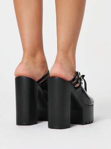 ROMWE Giày nữ gợi cảm, sandal cao gót hở mũi ren, phong cách Punk Gothic thanh lịch, khóa pha lê bóng bẩy, dây đai đôi, kiểu dáng slip-on, đế dày, thích hợp cho mùa xuân hè, tiệc tùng, lễ hội. - màu đen - Xem 5