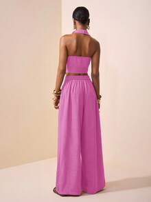 Zivah Lễ hội âm nhạc Xuân/Hè mới, Lễ Phục Sinh, Ngày Thánh Patrick, Phong cách miền Tây, Phong cách du mục, Tiệc sinh nhật, Lễ tốt nghiệp, Phong cách đại học, Trang phục sinh viên, Thường ngày, Đa năng dễ phối đồ, Giải trí, Du lịch tàu biển, Bãi biển, Tắm nắng, Phong cách thịnh hành, Thời trang đường phố, Trang phục dự đám cưới phong cách Boho, Đi làm, Ăn sáng muộn, Trang phục sân bay - Áo kiểu thắt nút bất đối xứng bằng vải dệt màu nâu, Quần ống loe, Quần ống rộng bằng vải lanh có túi, Bộ 2 món - Hồng - Xem 3