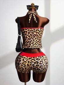 Zestiva 这款性感欧美风女式音乐节派对大胆前卫户外夏季海滩休闲度假基础百搭豹纹撞色滚边露背吊带背心搭配修身低腰泳裤的两件套泳衣，显瘦塑形，适合海滩、秋季游泳、春假、开学季、啤酒节、音乐节、假期、春季促销、海滩度假、派对、情人节、新年、学校嘉年华、母亲节、国际妇女节、家庭出游、巴西六月节、春假、毕业季等场合。 - 彩色 - 查看 2