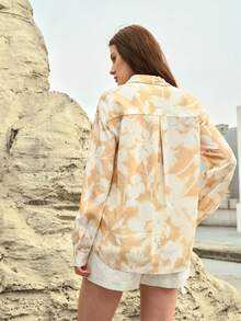 MOTF PREMIUM WOMEN'S LINEN PRINTED OBLIQUE PLACKET SHIRT - Yellow - View 7