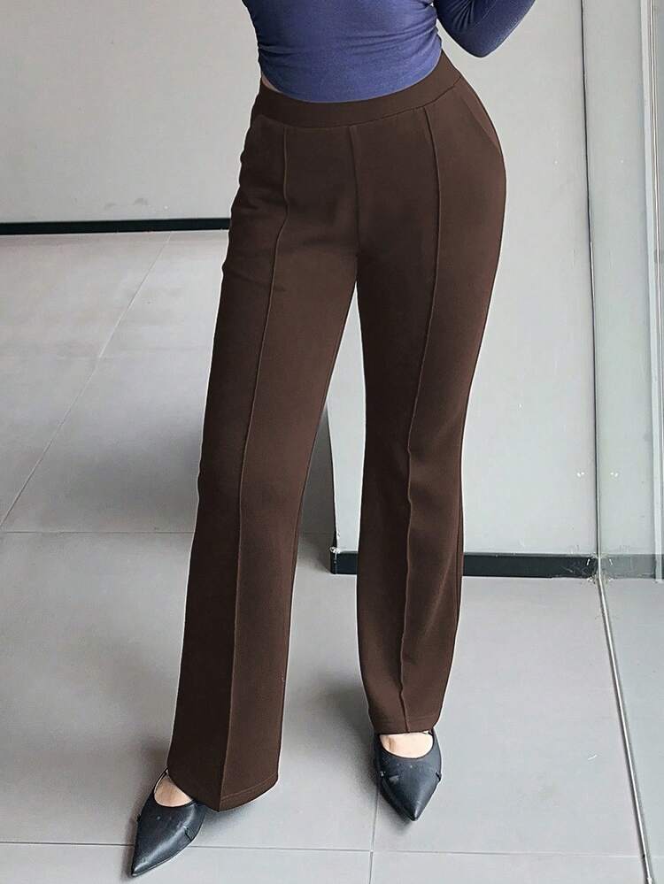 Dazy Plus Plus Size Women Solid Color Elastic Skinny Flare Leg Casual Pants, All Season