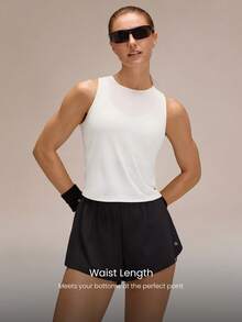 GLOWMODE Camiseta de tirantes ultrasuave y sin costuras con cintura elevada, paneles de malla en la espalda que absorben el sudor, ajuste regular, para correr, trotar, entrenar, tenis, golf, hacer ejercicio y gimnasio - Blanco - Ver 2