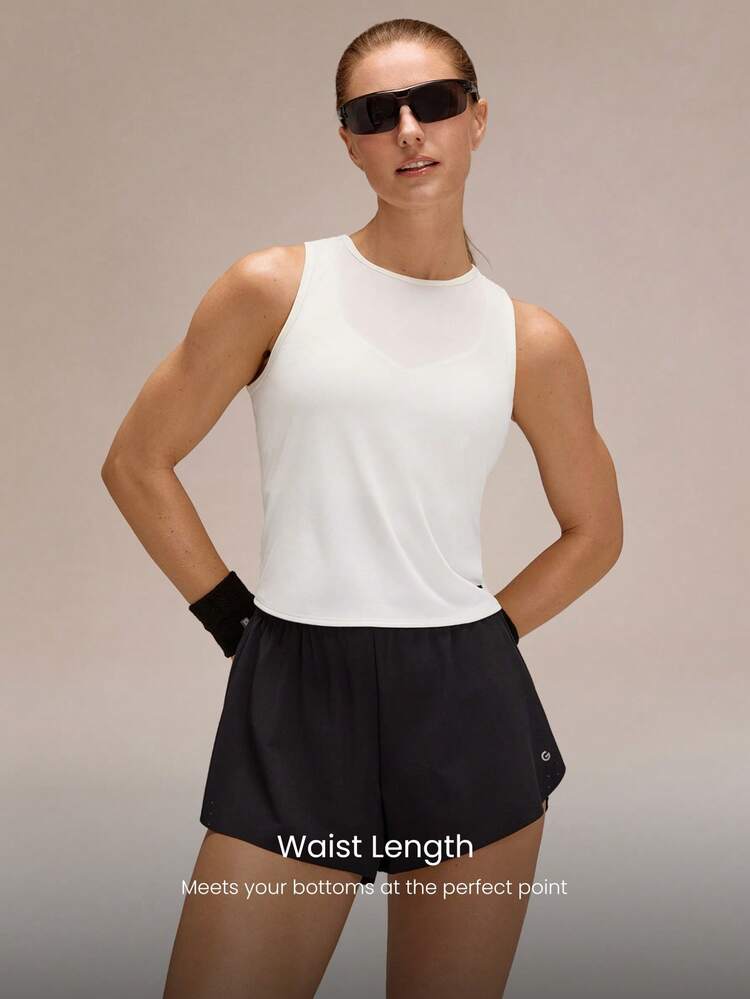 Ultrafine Soft Seamless Rise & Run Waist Length Sweat-Wicking Back Mesh Panels Regular Fit Muscle Tank Running Jogging Training Tennis Golf Workout Gym Wear