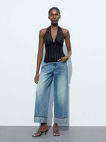 Maija Black Halter Crop Top, Modern Urban Style, Suitable For Party, Casual Outing, Autumn - Black - View 4