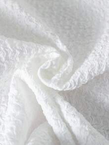 SHEIN Bộ đồ cho bé gái gồm áo dệt kim jacquard màu trắng cổ tròn tay ngắn thắt nơ và chân váy kẻ caro màu hồng. - Hồng - Xem 3