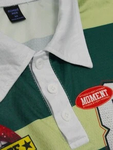 ROMWE MEN Áo thun polo tay ngắn cổ bẻ nam kiểu dáng thường ngày năm 2026, họa tiết kẻ sọc in hình, phong cách sinh viên. - Nhiều màu - Xem 5