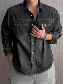 DAZY Áo khoác denim nam màu xám đậm, giặt sạch, rách, mùa thu - màu đen - Xem 5