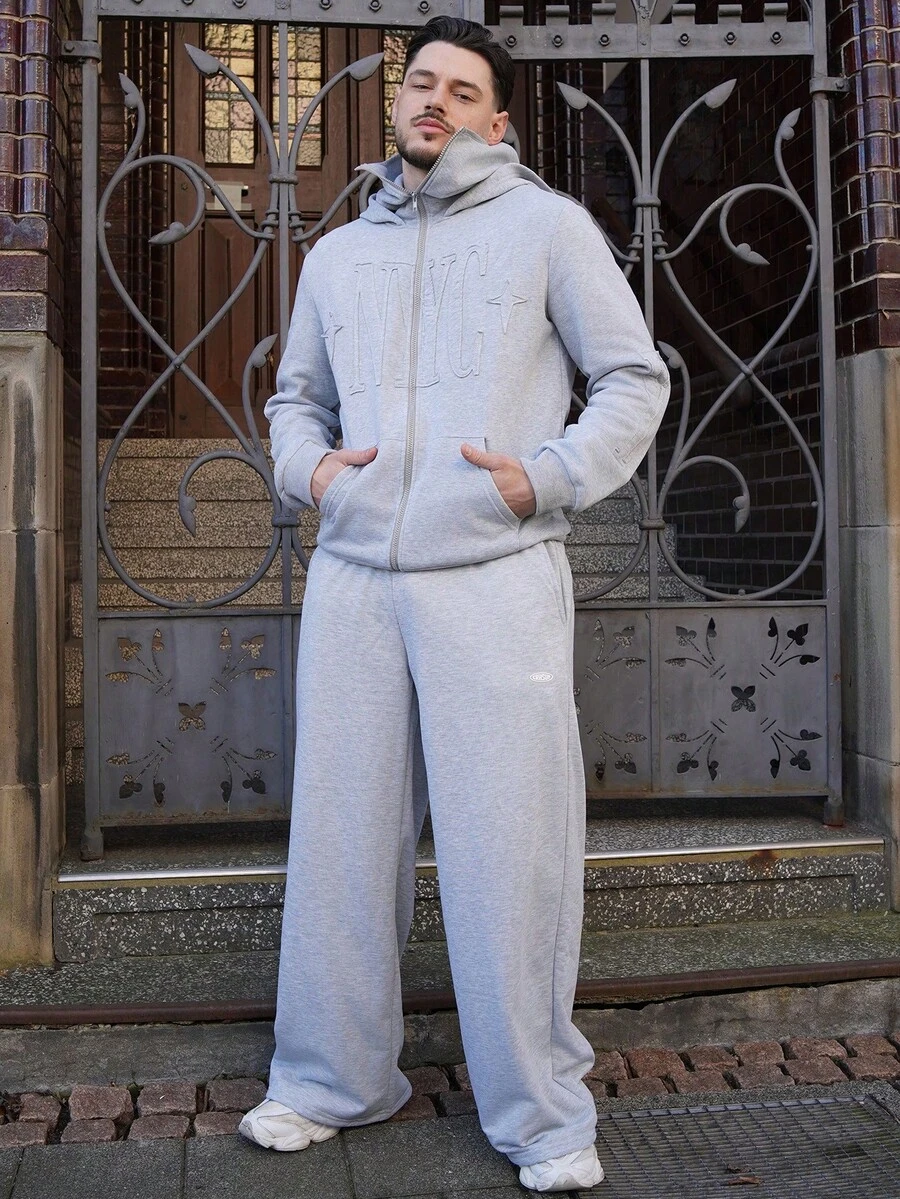 LEOGASHI LEOGASHI Manfinity Streetrush Men's Casual Versatile Contrast Color Waistband Wide Leg Sweatpants - Grey - View 1
