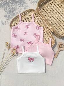 SHEIN 3件套女婴提花吊带背心。无袖设计，清爽透气，可爱时尚，马卡龙粉彩色系，甜美又显身材。面料柔软舒适，休闲风格，适合春夏户外、度假、日常穿着。 - 粉色 - 查看 8