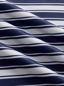 Courvante Camisa polo de manga corta casual y versátil con rayas y estampado de letras para hombres - Multicolor - Ver 5