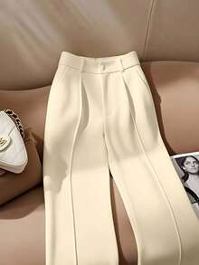 Franclia Pantalones rectos elegantes de oficina blancos para mujer - Albaricoque - Ver 3