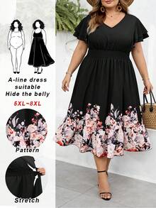 SHEIN CURVE+ Curve 尺码 US22 音乐节、海滨度假、波西米亚风女士优雅印花中长裙、春夏印花连衣裙 - 彩色 - 查看 11