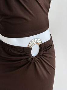 SHEIN Jeanoir Women's Metal Connected Halter Top And Mini Skirt 2 Pieces Set - Grey - View 6