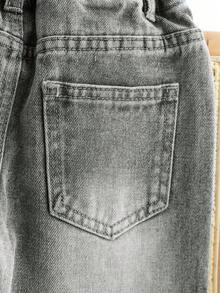 Young Boys Loose Fit Light Blue Denim Shorts,Summer Casual Elastic Waist Shorts,Fashionable Cartoon Pattern Design,Versatile For School & Outdoors - Grey - View 7