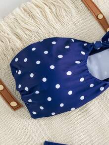 Swim Mod - Conjunto de Bikini Sólido para Playa de Verano, Top Bandeau con Decoración de Nudos y Braguita de Corte Alto, Traje de Baño de 2 Piezas - Azul - Ver 8