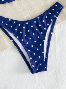 Swim Mod - Conjunto de Bikini Sólido para Playa de Verano, Top Bandeau con Decoración de Nudos y Braguita de Corte Alto, Traje de Baño de 2 Piezas - Azul - Ver 9