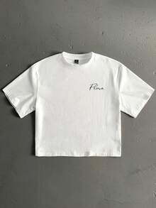 StoneGrade 彩色花卉手写字体休闲印花白色短款宽松短袖T恤，约会聚会必备，时尚百搭，适合作为送给男友的礼物 - 白色 - 查看 2