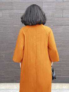 Alexandranx 女士时尚V领宽松蝙蝠袖连衣裙，适合假日长款女士服装 - 橘色 - 查看 2