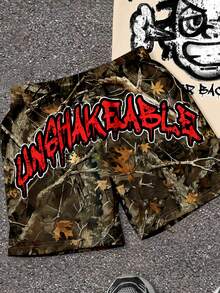 SHEIN 2pcs/Set Boys' Casual Letter Print T-Shirt And Camo Cargo Pants Set - Multicolor - View 5